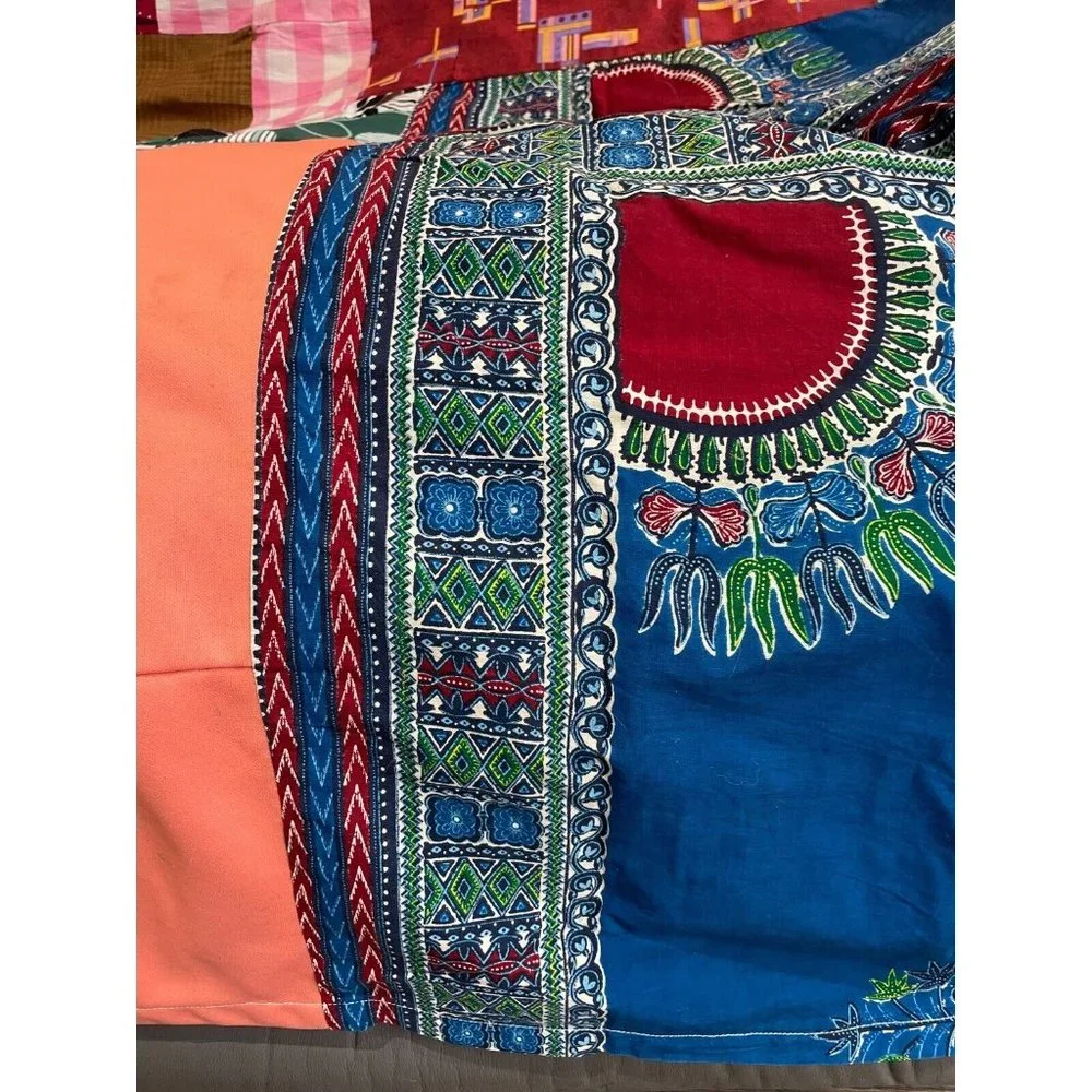 VTG Handmade Patchwork quilt bedspread thin hippy animal full 85 X 71